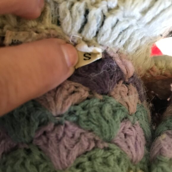 Vintage Sweater Bee Sweater Pastel Multicolor Ruffle collar Bell Sleeve Womens S - Picture 7 of 8